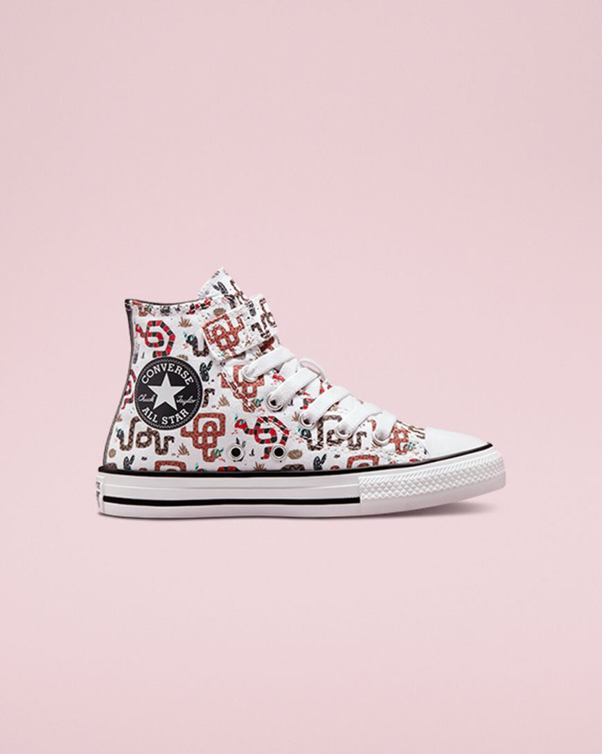 Chlapecké Boty Vysoké Converse Chuck Taylor All Star Easy-On Snake Bílé Šedé Červené | CZ NBVE89